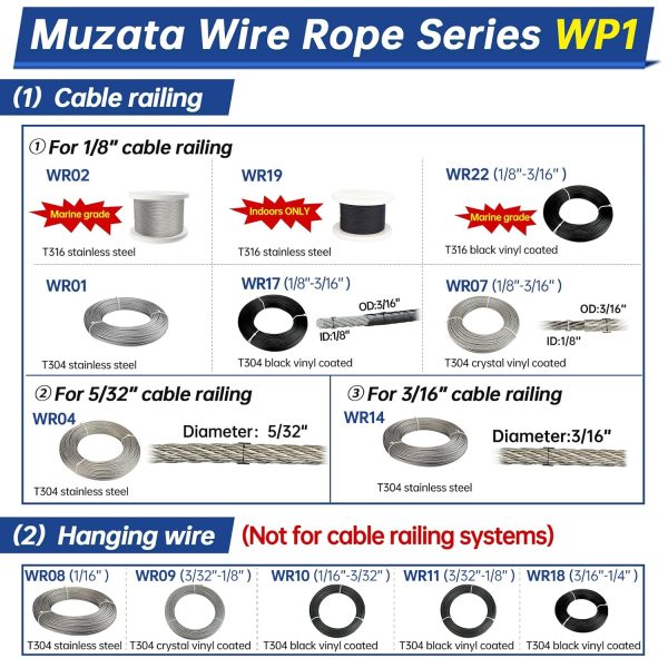 Muzata Stainless Steel Cable Rope Marine Grade Flexible-5