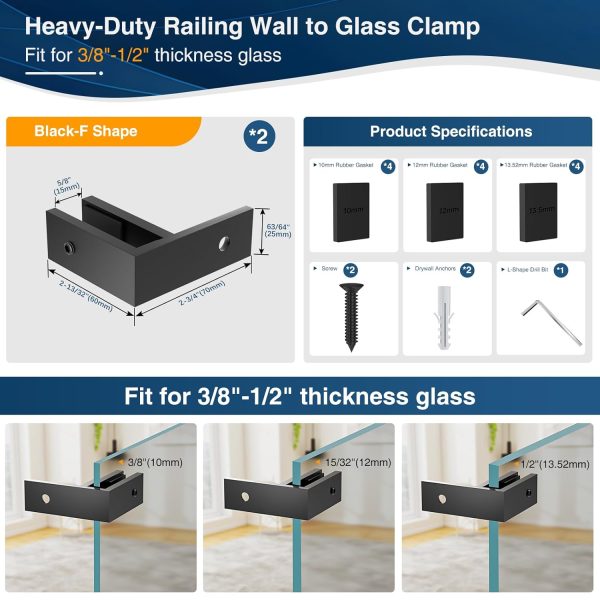 Gyykzz Glass Clamp 304 Stainless Steel Railing Wall Mount-2
