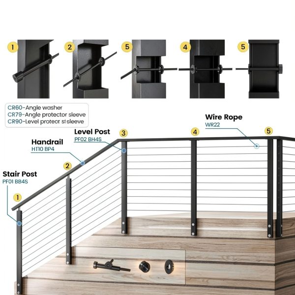 Muzata Cable Railing Kit Black Stainless Steel Hardware-5