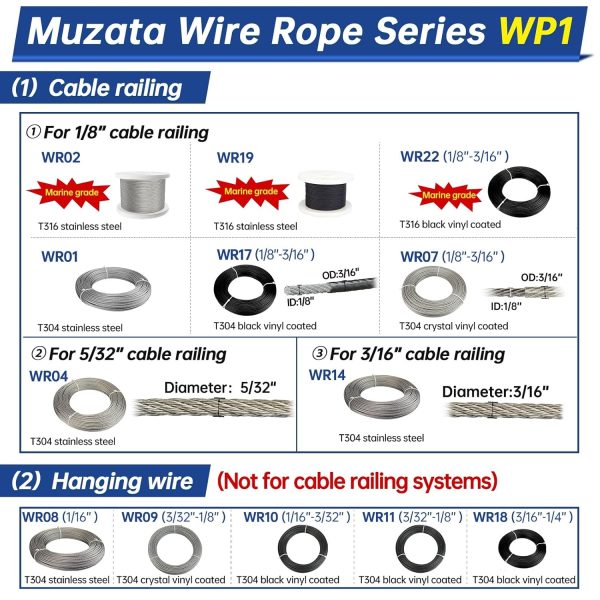 Muzata Stainless Steel Cable Rope Marine Grade Flexible-6