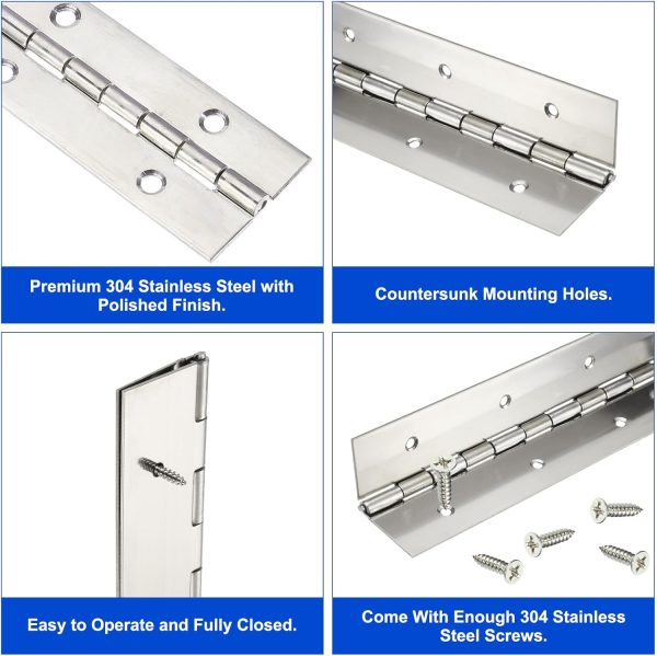 uxcell Stainless Steel Continuous Hinge Black Silver Sizes-4