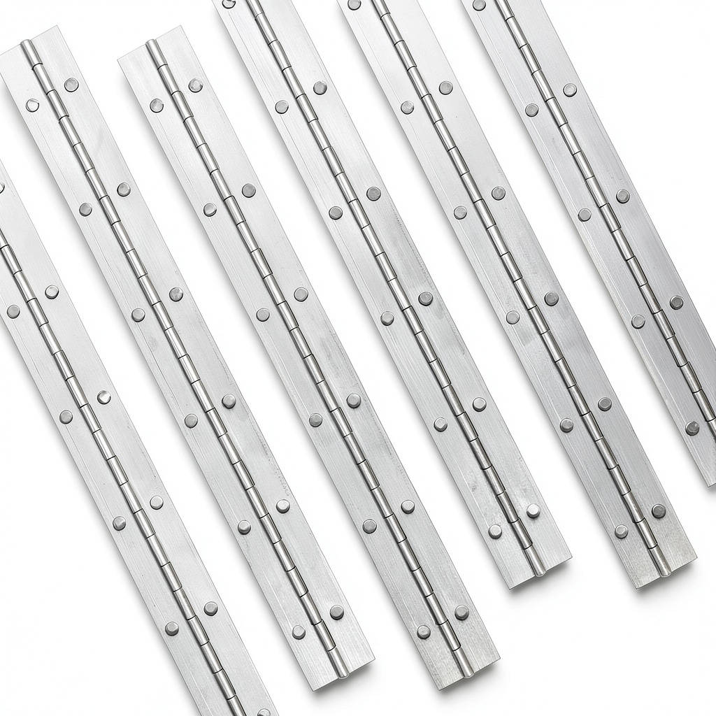 GBACHOOSE stainless steel piano hinge installed on a wooden cabinet door